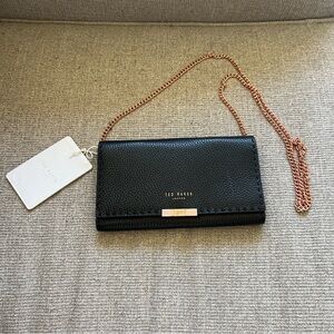 NWT $160 TED BAKER Janet Stitch Leather Matinee Wallet on Chain Black